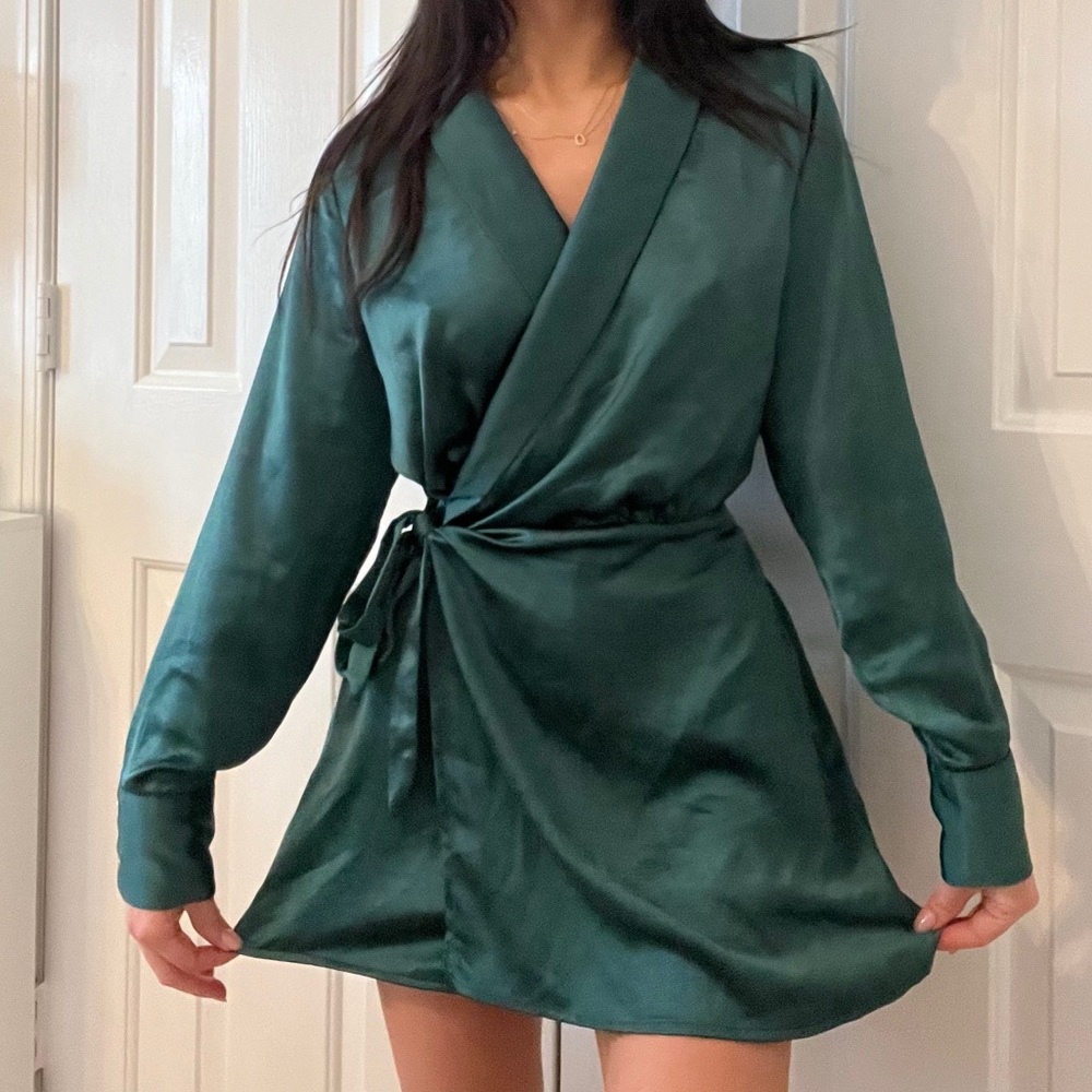 Aakaa Green Satin Romper Dress (S)